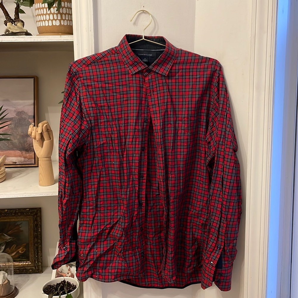 Tommy Hilfiger red and navy plaid button up
